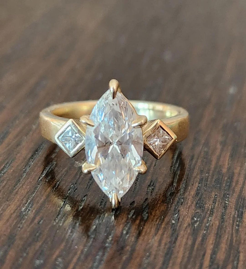 Vintage Style 2.30 Ct Colorless Marquise Cut Moissanite Engagement Ring