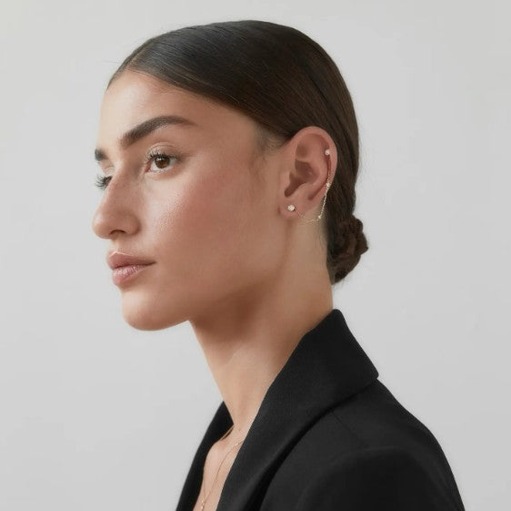 Double Hole Chain Earring Connecting Chain For Stud Front Back Ear Chain 14k Solid Gold Enhancer Earring Sparkling Lab Grown Earring