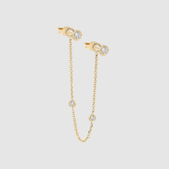 Double Hole Chain Earring Connecting Chain For Stud Front Back Ear Chain 14k Solid Gold Enhancer Earring Sparkling Lab Grown Earring