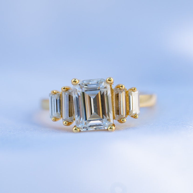 Emerald Cut Moissanite Channel Set Engagement Ring