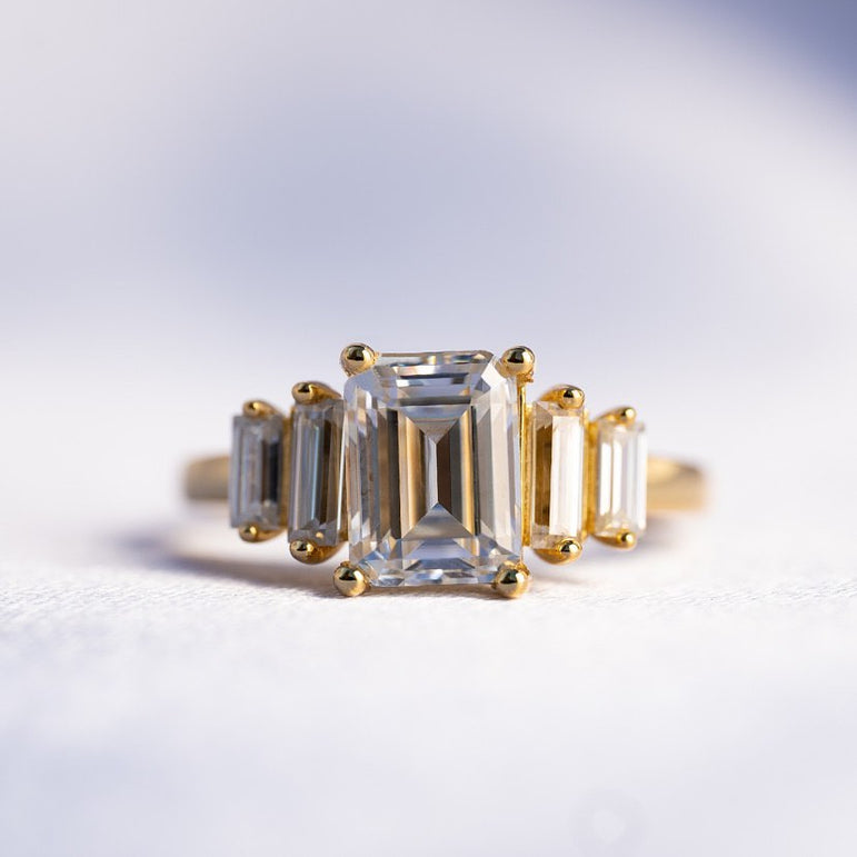 Emerald Cut Moissanite Channel Set Engagement Ring