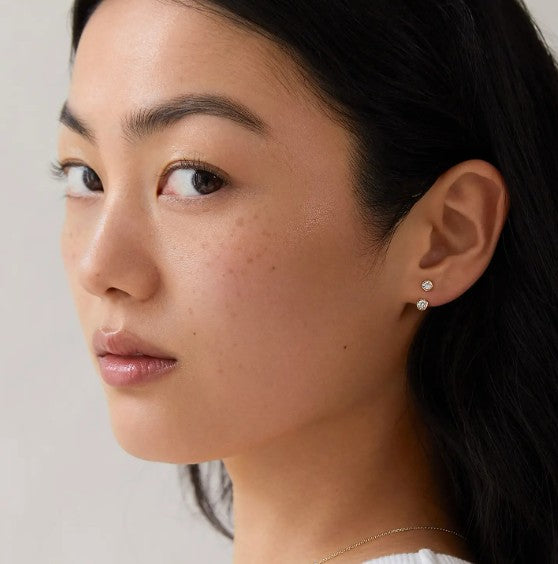 Round Diamond Ear Jacket 14k Solid Gold Minimalist Drop Earring For Stud Bezel Set Sparkling Lab Grown Diamond Earrings 10k 18k Gold Earring