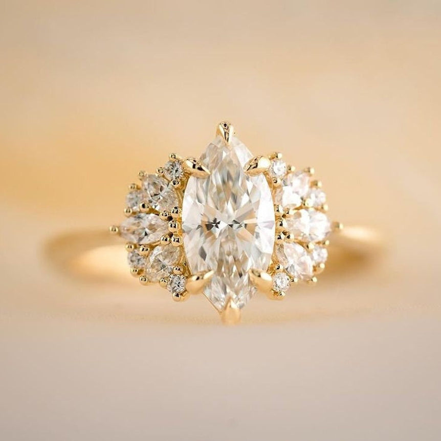 Cluster Marquise Moissanite Engagement Ring Marquise Moissanite Wedding Ring