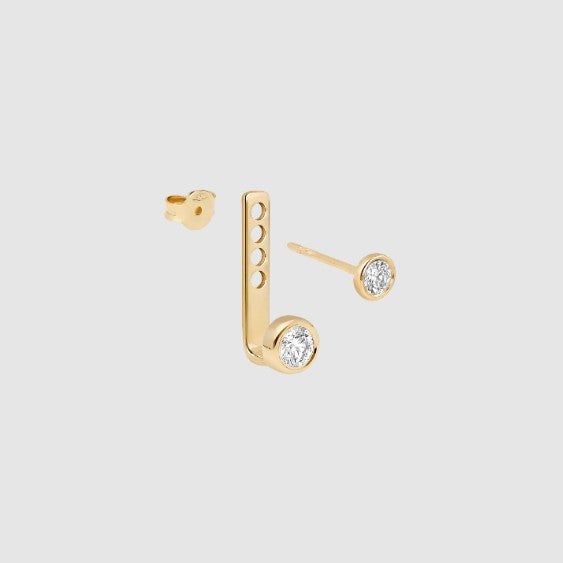 Round Diamond Ear Jacket 14k Solid Gold Minimalist Drop Earring For Stud Bezel Set Sparkling Lab Grown Diamond Earrings 10k 18k Gold Earring