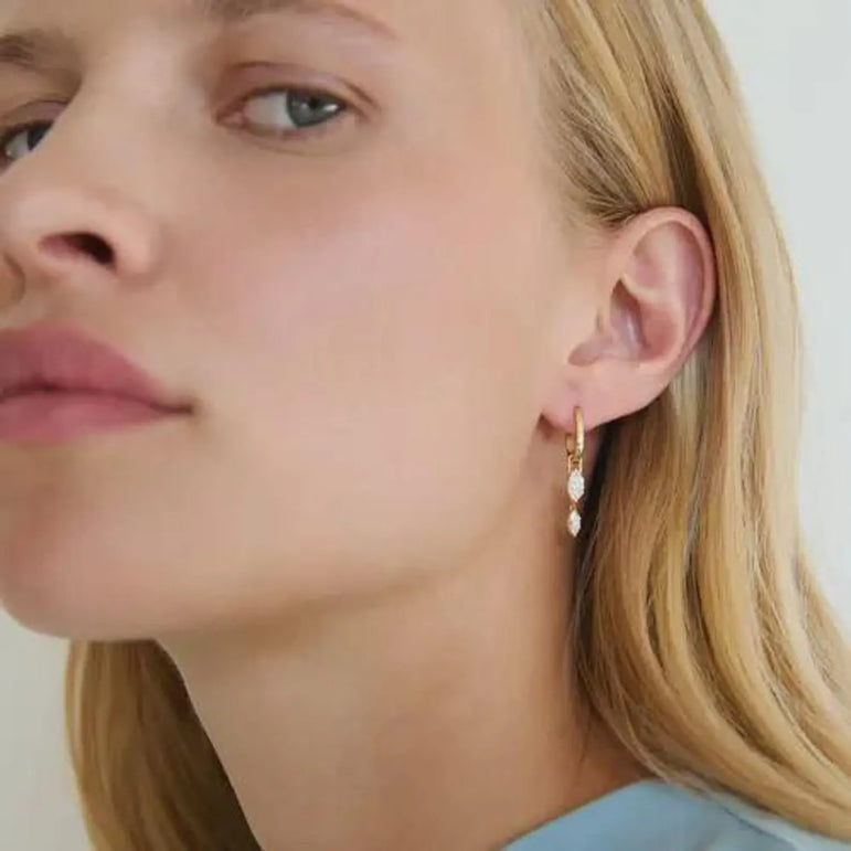 Diamond Dangle Drop Earring Ear Hoop Jacket 14k 18k Solid Gold Earring Sparkling Lab Grown Diamond Hoop Enhancer Earring 10k Real Gold Women