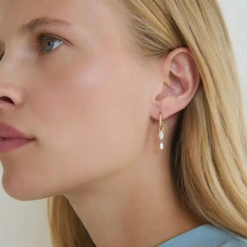 Diamond Dangle Drop Earring Ear Hoop Jacket 14k 18k Solid Gold Earring Sparkling Lab Grown Diamond Hoop Enhancer Earring 10k Real Gold Women