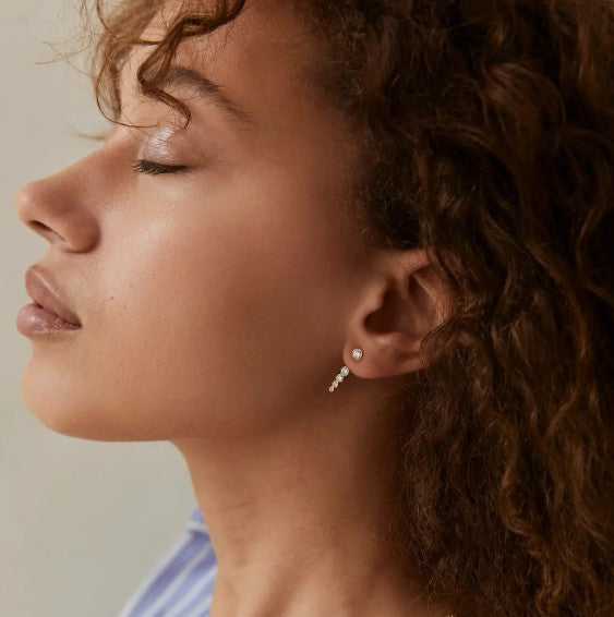 Diamond Ear Jacket 14k Real Solid Gold Dangle Drop Earring For Stud Sparkling Lab Grown Diamond Earrings Gold Everyday Earring Women