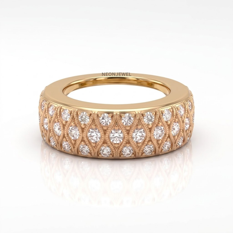 Vintage Woven Lattice Oura Ring Cover | Rose Gold Crystal Smart Ring Protector | Antique Milgrain Pattern Smart Tech Jewelry