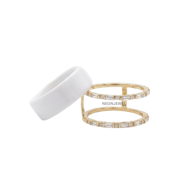 Baguette Cut CZ Oura Ring Cover Set | Dual Border Smart Ring Enhancer Bands | Sparkly Eternity Smart Ring Protector