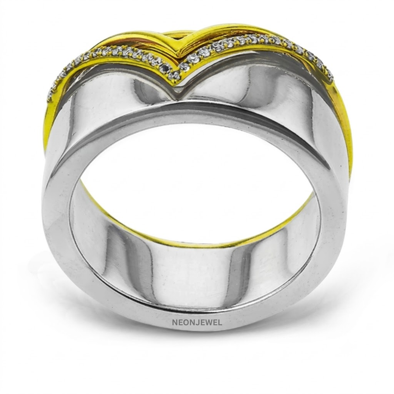 Chevron Smart Ring Cover, Two-Tone V-Shape Geometric Tracker Shield, Diamond Accent Minimalist Ring Guard, Tech Jewelry Sleeve