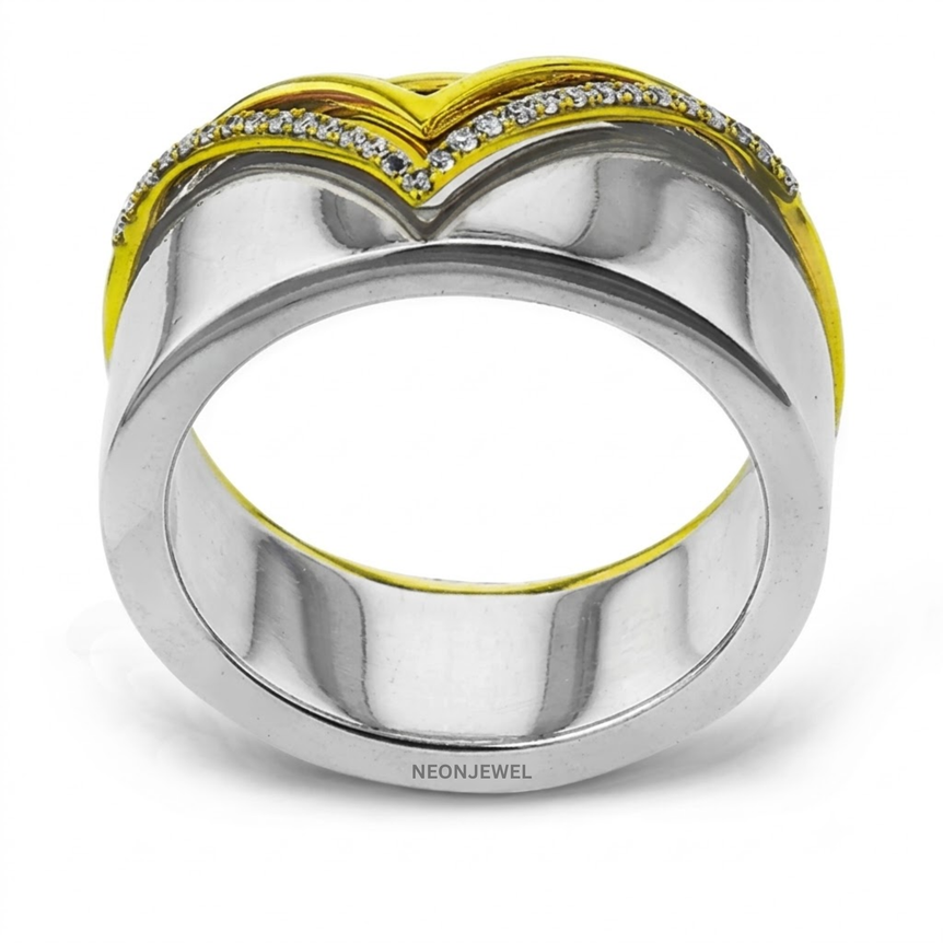 Chevron Smart Ring Cover, Two-Tone V-Shape Geometric Tracker Shield, Diamond Accent Minimalist Ring Guard, Tech Jewelry Sleeve