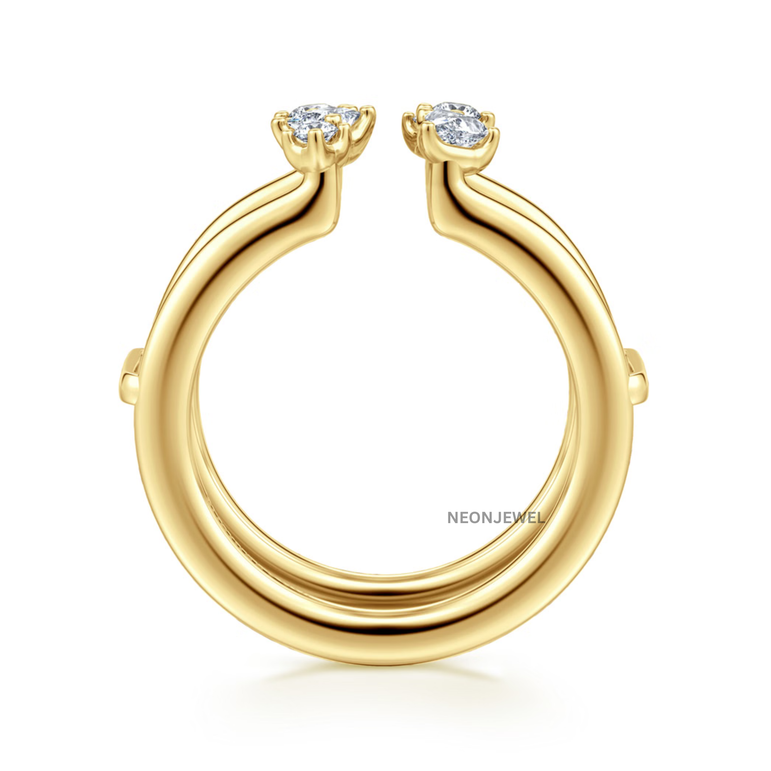 Crystal Smart Ring Cover for Oura, Gold Cluster Diamond Ring Shield, Double Row Open Front Protector