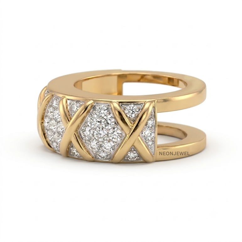Luxury Cross Pattern Ring Cover • Gold Pave Smart Ring Enhancer Jacket • Modern Lattice Ring Shield • Premium Tech Accessory