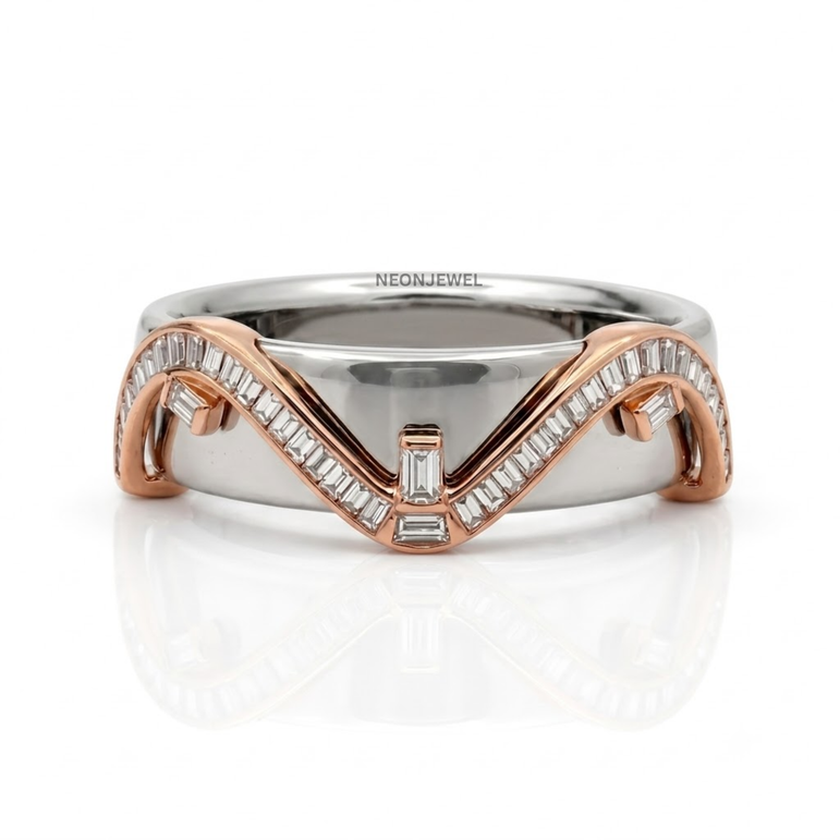 Baguette Moissanite Smart Ring Cover • Gold Chevron Wave Ring Guard • Elegant Protector Jacket for Tech Rings