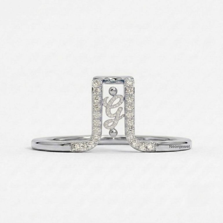 Crystal Initial G Ring Guard for Smart Ring • Custom Monogram Smart Ring Cover Gold Silver Rose • Pave Diamond Letter G Ring Protector