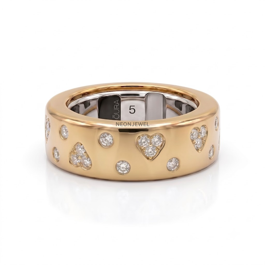 The "Sweetheart" Oura Ring Cover 4, 5 – Satin Gold with Pavé Hearts & Crystals