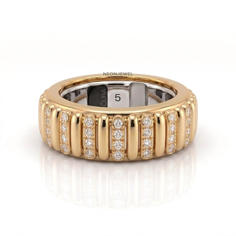 14K Gold Plated Smart Ring Protector Cover • Modern Ribbed Tech Ring Guard • Chunky Jewelry for Smart Rings