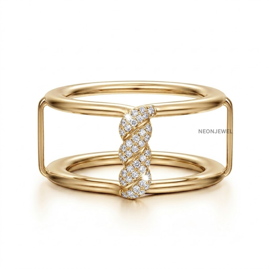 Gold Twisted Pave Cover for Oura Ring, Crystal Rope Smart Ring Protector, Double Band Tracker Shield, Luxury Diamond Styling Sleeve