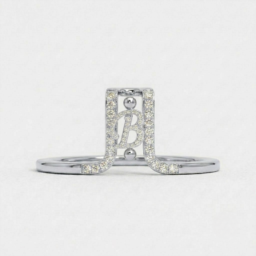 Crystal Initial B Ring Guard for Smart Ring • Gold Custom Monogram Smart Ring Cover • Pave Diamond Letter B Ring Protector