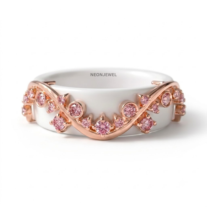 14K Gold Filled Vine Oura Ring Cover | Floral Pink Crystal Smart Ring Protector | Delicate Nature-Inspired Oura Ring Wrapper