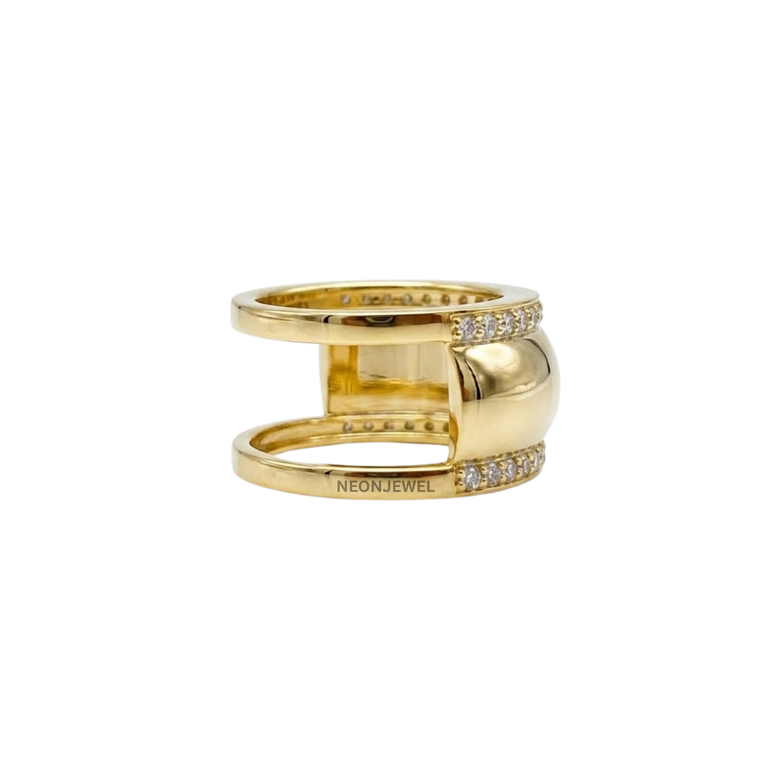 Contoured Gold Oura Ring Cover | Luxury Dual-Row Pavé Crystal Smart Ring Protector