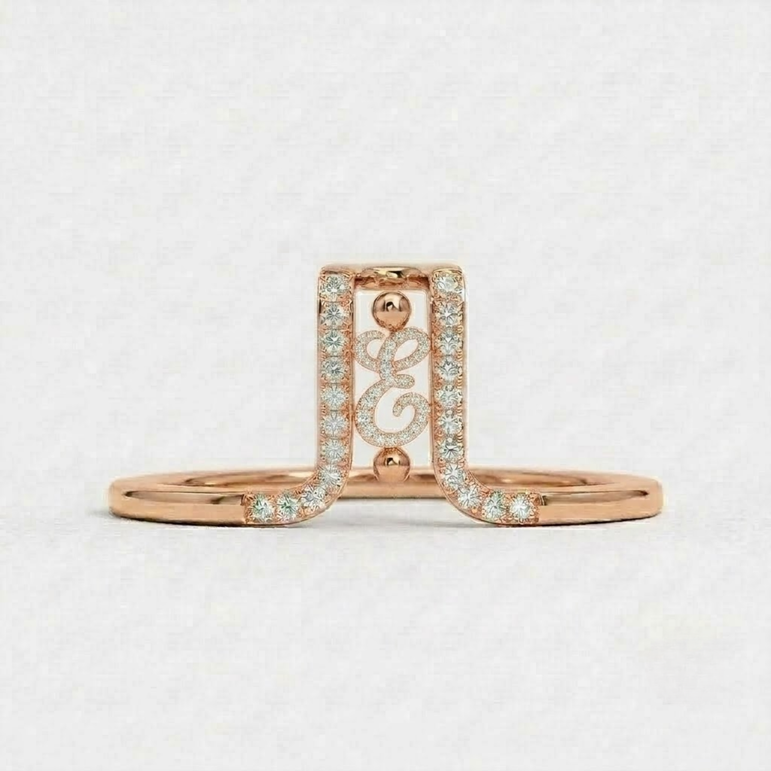 Crystal Initial E Ring Guard for Smart Ring • Gold Custom Monogram Smart Ring Cover • Pave Diamond Letter E Ring Protector