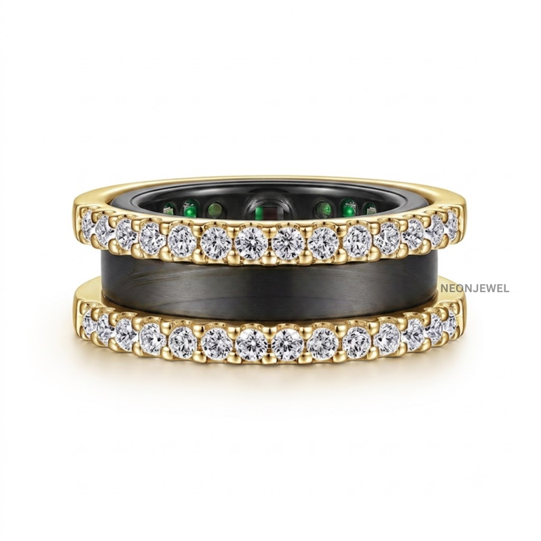 Double Row Moissanite Ring Enhancer Gold, Dual Band Ring Guard for Smart Rings, Sparkling Eternity Stackable Ring Jacket