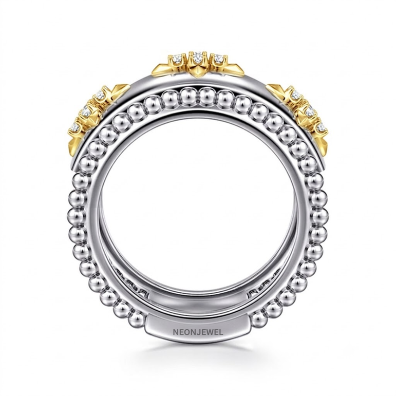 Two Tone Cover for Oura Ring, Silver Wide Smart Ring Protector, Gold Star Cluster Tracker Shield, Monogram Style Smart Ring Sleeve