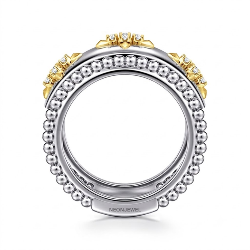 Two Tone Cover for Oura Ring, Silver Wide Smart Ring Protector, Gold Star Cluster Tracker Shield, Monogram Style Smart Ring Sleeve