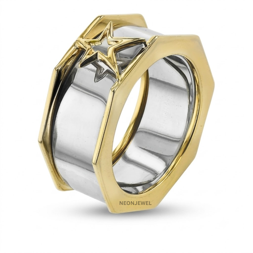 Geometric Smart Ring Cover | Hexagon Outer Frame Smart Ring Protector Jacket | Gold Open Heart Ring Enhancer Band | Minimalist Silver Statement Ring Guard