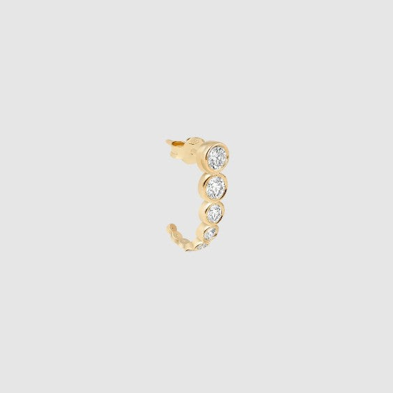 Diamond Semi Hoop Stud Earrings 14k Real Solid Gold Lab Grown Curved Dainty Diamond Minimalist Solitaire Everyday Wear Hoop Earring