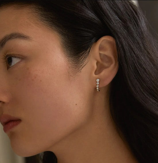 Diamond Semi Hoop Stud Earrings 14k Real Solid Gold Lab Grown Curved Dainty Diamond Minimalist Solitaire Everyday Wear Hoop Earring