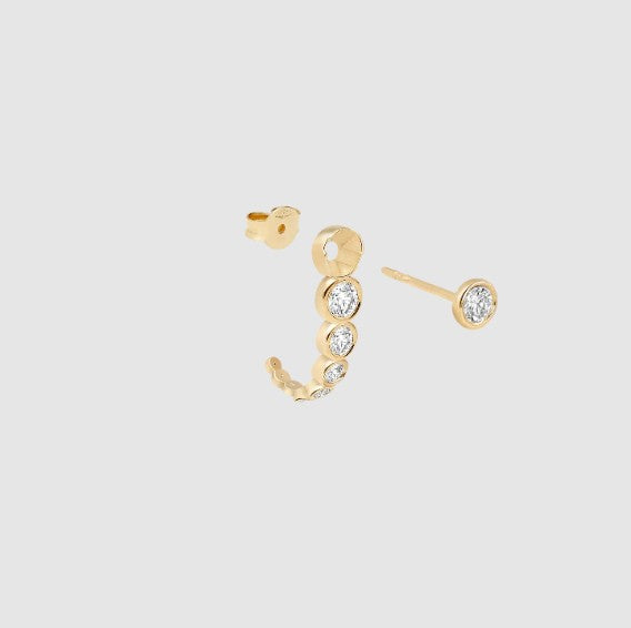 Diamond Semi Hoop Stud Earrings 14k Real Solid Gold Lab Grown Curved Dainty Diamond Minimalist Solitaire Everyday Wear Hoop Earring