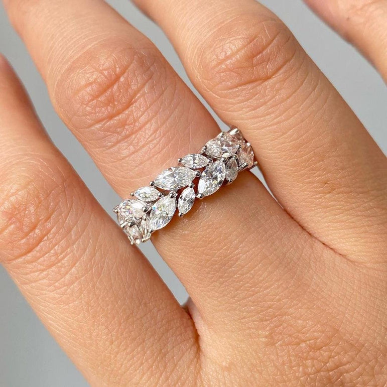 Marquise Moissanite Band Full Eternity Wedding Band Cluster Diamond Band For Her