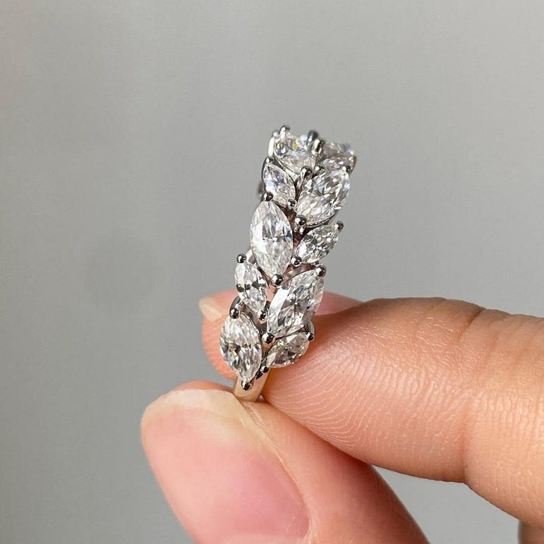 Marquise Moissanite Band Full Eternity Wedding Band Cluster Diamond Band For Her