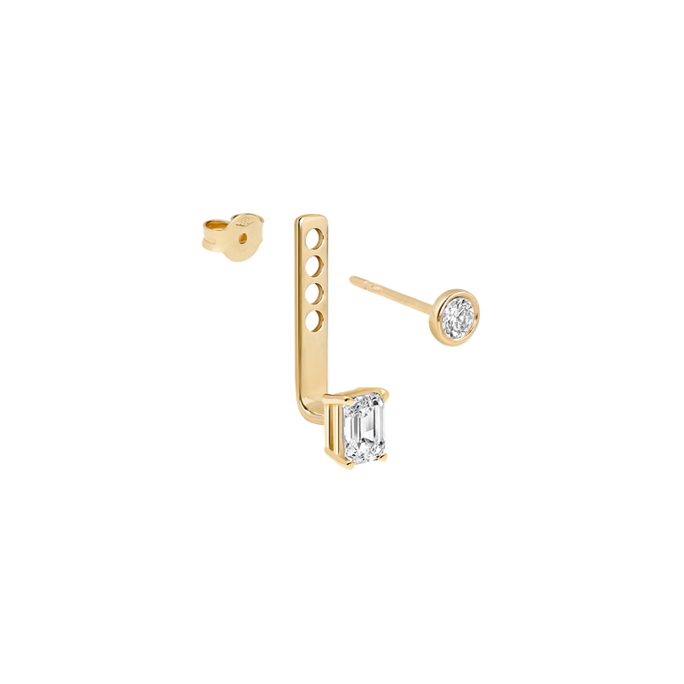 Emerald Diamond Ear Jacket 14k Solid Gold Dangle Drop Earring For Stud Prong Set Sparkling Lab Grown Diamond Earrings 10k 18k Gold Earring