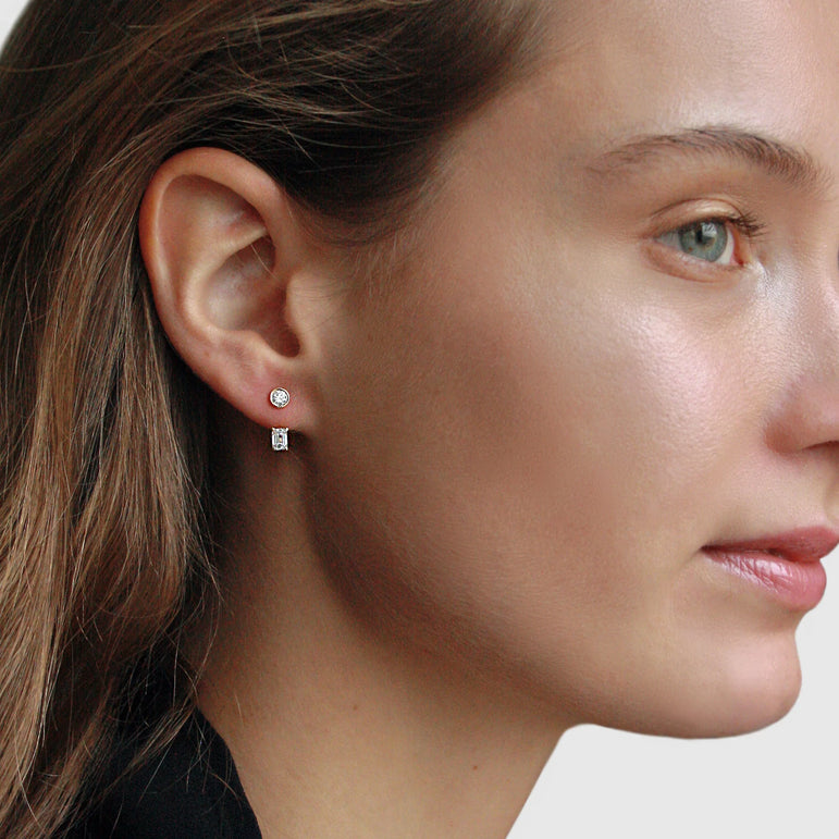 Emerald Diamond Ear Jacket 14k Solid Gold Dangle Drop Earring For Stud Prong Set Sparkling Lab Grown Diamond Earrings 10k 18k Gold Earring