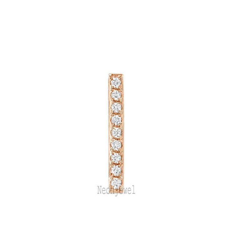 14K Solid Gold Diamond Bar Stud Earring: Single Bar Earring For Her Threaded Piercing