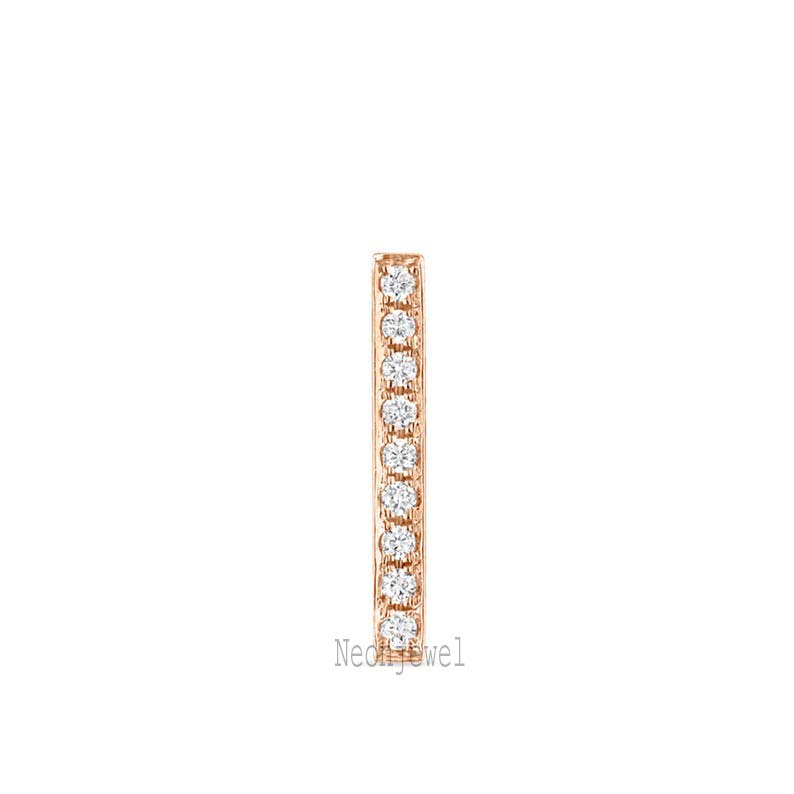 14K Solid Gold Diamond Bar Stud Earring: Single Bar Earring For Her Threaded Piercing