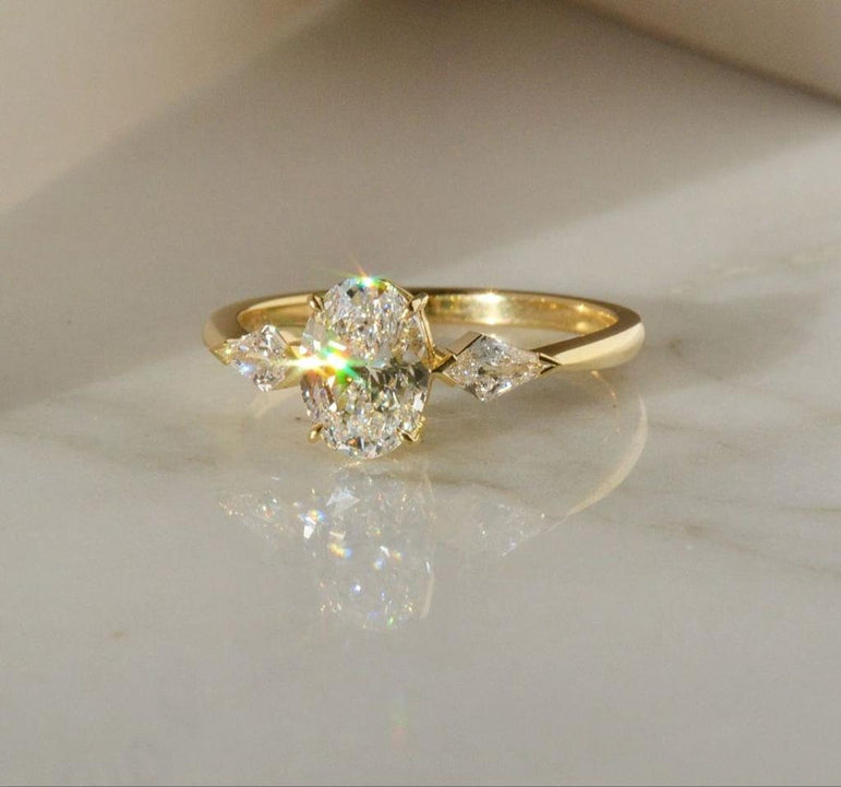 1.80 Ct Colorless Oval Cut Moissanite Engagement Ring 10K Solid Yellow Gold Ring