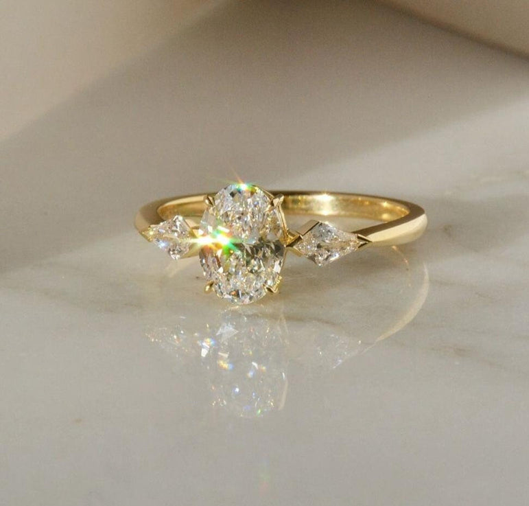 1.80 Ct Colorless Oval Cut Moissanite Engagement Ring 10K Solid Yellow Gold Ring