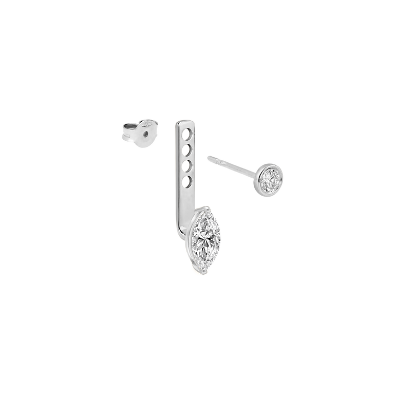 Diamond Ear Jacket 14k Solid Gold Dangle Drop Earring For Stud Sparkling Lab Grown Diamond Earrings Everyday Earring Women