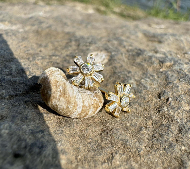 Tapered Baguette Unique Diamond Earrings Cluster Diamond Studs Dainty Everyday Stud Earrings