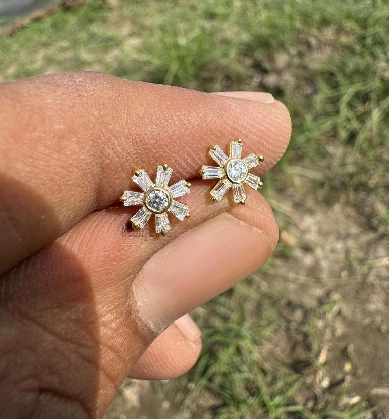 Tapered Baguette Unique Diamond Earrings Cluster Diamond Studs Dainty Everyday Stud Earrings