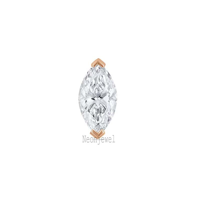 6MM Marquise Lab Diamond Stud Earring: 10K Gold Threaded Stud