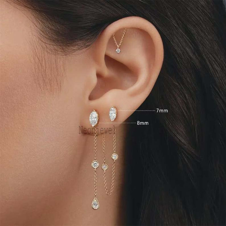 6MM Marquise Lab Diamond Stud Earring: 10K Gold Threaded Stud