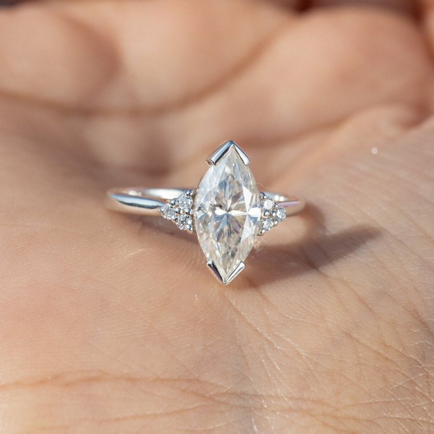 Cluster 2.40 Ct Colorless Marquise Cut Moissanite Engagement Ring Unique & Classy Wedding Ring