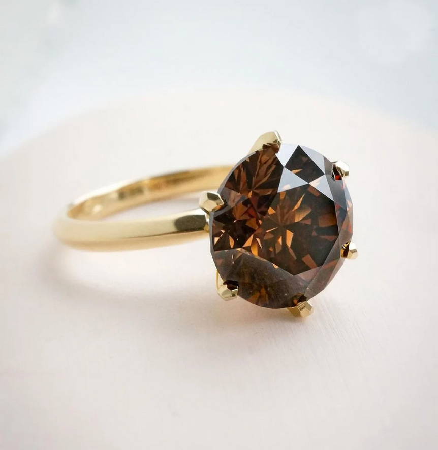 Brilliant Round Cut Moissanite Solitaire Ring 3 Ct Brown Moissanite Wedding Ring