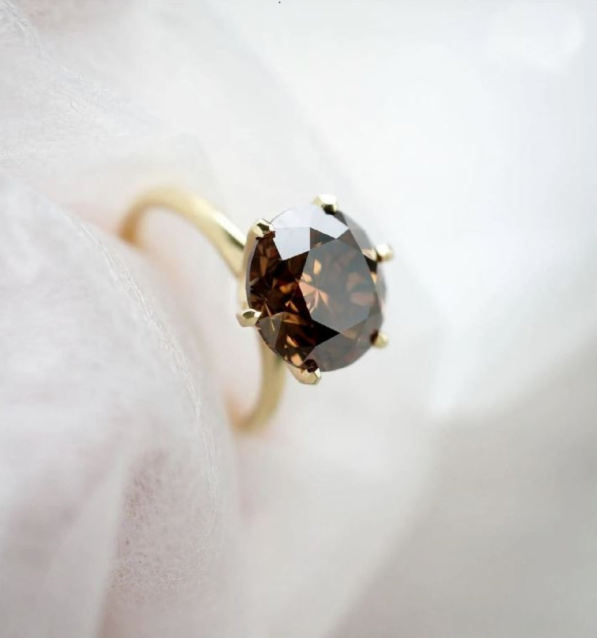 Brilliant Round Cut Moissanite Solitaire Ring 3 Ct Brown Moissanite Wedding Ring