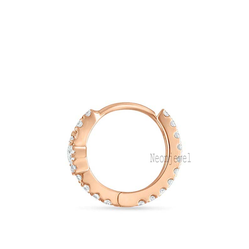 Diamond Star Eternity Hoop Earring 14K Solid Gold Lab Grown Diamond Star Eternity Clicker Piercing For Woman Sparkling Star Floral Hoop Gift